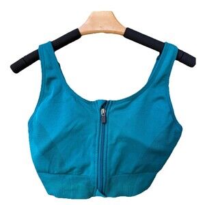 All in Motion Sports Bra Front Zip Teal Seamless Size XXL